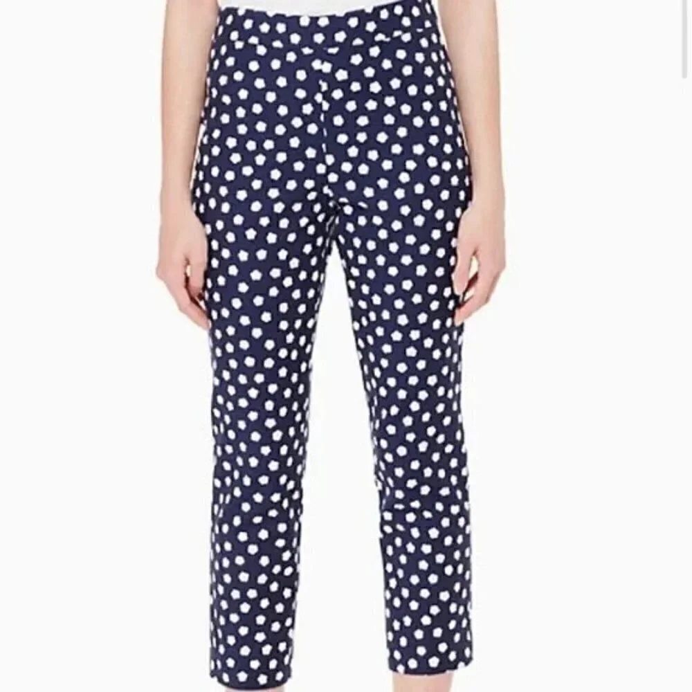 NWT Kate Spade Blue Jacquard Cloud Polka Dot High Waisted Cropped Pants
